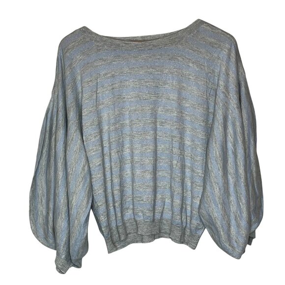Autumn Cashmere Sweater  Cashmere Silk Gray & Light Blue Metallic Women Size L - Picture 2 of 8